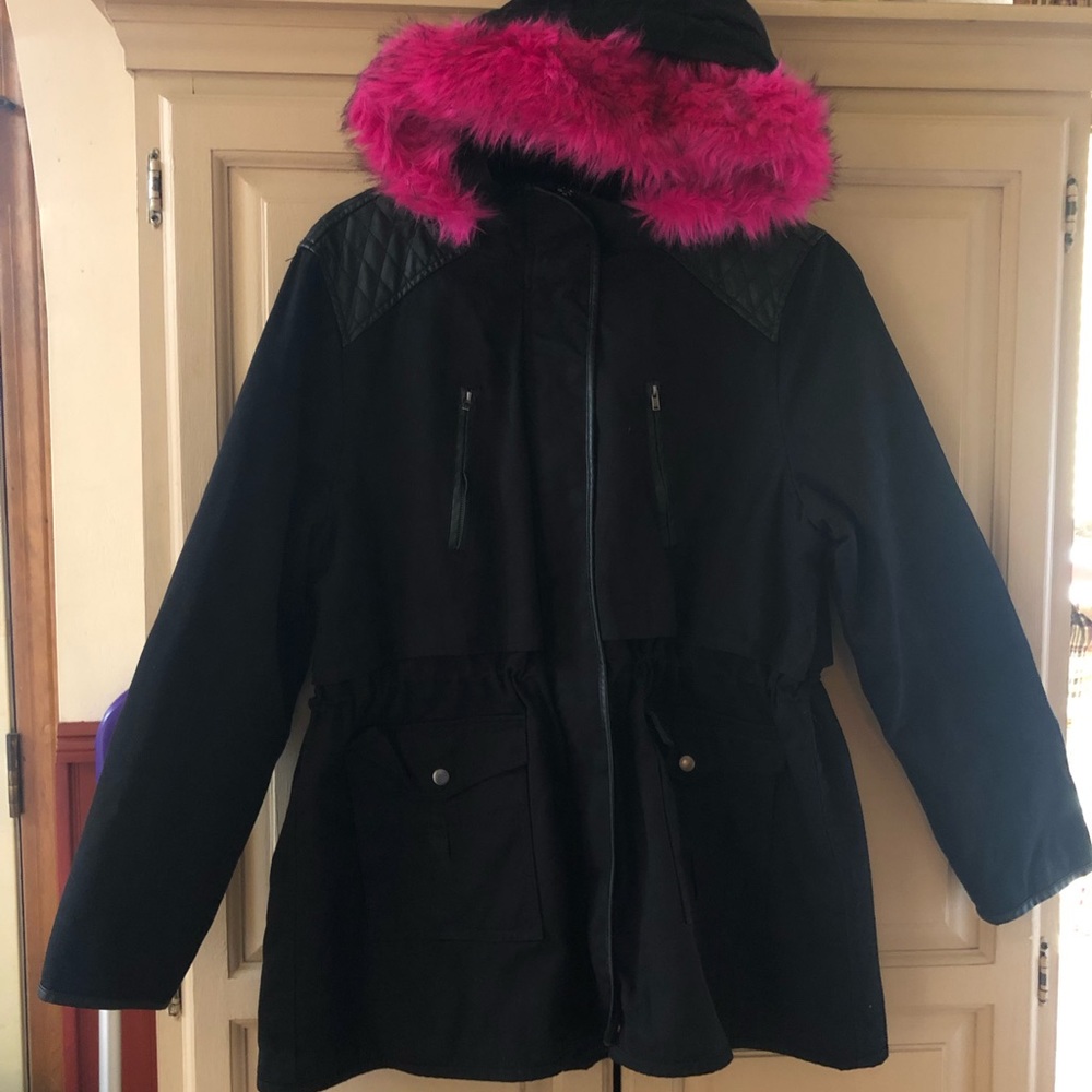Torrid - Twill Black Coat w/ Pink Hood